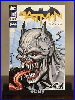 1/1 Orginal Art Full Colored Sketch Cover By Chad Hardin On Batman Blank COA