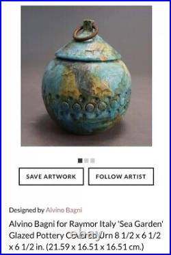 Albino Bagni for Raymor sea garden Glazed Pottery Covered Urn, Made In Italy