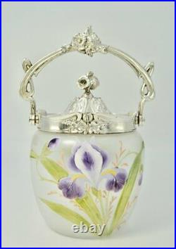 Antique Biscuit Glass Art Nouveau Box Enamelled Legras Gold Silver Cover Poppy