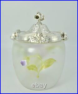 Antique Biscuit Glass Art Nouveau Box Enamelled Legras Gold Silver Cover Poppy