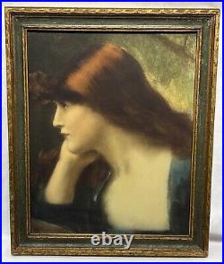 Antique Jean-Jacques Henner (1829-1905) The Dreamer Lithograph Framed Antique Jean-Jacques Henner (1829-1905) The Dreamer Lithograph Framed