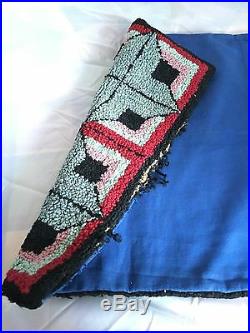 Antique Primitive1800 Americana Geometric Hand Hooked Rug Pillow Cover Folk Art