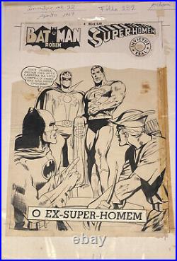 BATMAN GREEN ARROW SUPERMAN DC COMICS BRAZILIAN COVER ORIGINAL ART WORK Yr 1969