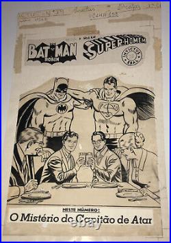 BATMAN SUPERMAN BRUCE CLARK DC COMICS BRAZILIAN COVER ORIGINAL ART WORK Yr 1968