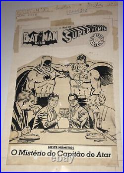 BATMAN SUPERMAN BRUCE CLARK DC COMICS BRAZILIAN COVER ORIGINAL ART WORK Yr 1968