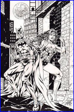 BATMAN & WONDER WOMAN ORIGINAL COMIC ART by AL RIO, COVER COMMISSION INKED! RARE
