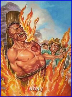 Burning Man Horror Gore Gruesome Nota Roja #11 Original Mexican Comic Cover Art