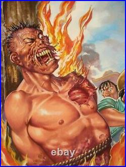 Burning Man Horror Gore Gruesome Nota Roja #11 Original Mexican Comic Cover Art