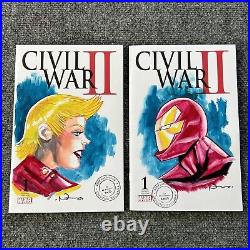 Civil War II #1 Blank Painted Connecting Cover Set Original Art Rafael Navarro