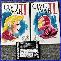 Civil War II #1 Blank Painted Connecting Cover Set Original Art Rafael Navarro