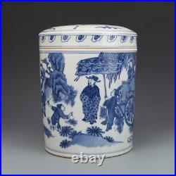 Collectable Art Handmade Painting Blue White Porcelain Personality Cover can