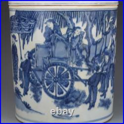 Collectable Art Handmade Painting Blue White Porcelain Personality Cover can