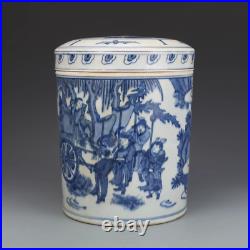 Collectable Art Handmade Painting Blue White Porcelain Personality Cover can