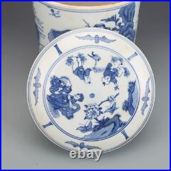 Collectable Art Handmade Painting Blue White Porcelain Personality Cover can