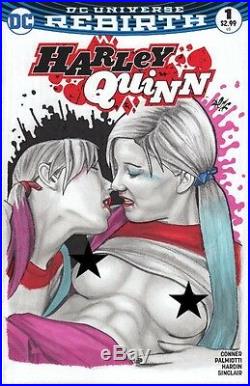DC Comics HARLEY QUINN #1 Original Art Blank Sketch Cover JOKER BATMAN TWINS IVY