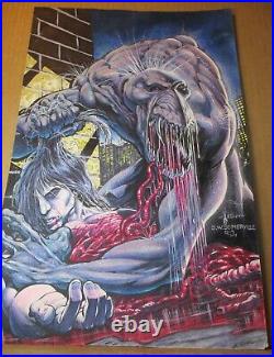 Dale Keown Original MONSTER PAINTING 1990 COVER ART Alien Gory 11x17 Somerville