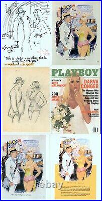 Doug Sneyd Signed Original Sketches Playboy 2000 OKed Hugh Hefner Back Cover Art