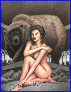 ERNIE CHAN original art, BARE BEAUTY Front Cover, 14x11, 2007, Woman w Grizzle