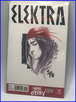 Elektra # 1 Mike Del Mundo Original Art Sketch On Blank Comic Cover Colored 2014