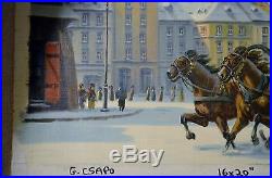 Geno Csapo Original Canvas Snow Covered Square Horse Drawn Sleigh Eastern Europe