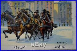 Geno Csapo Original Canvas Snow Covered Square Horse Drawn Sleigh Eastern Europe
