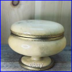 ITALIAN Marble Onix Alabaster Gilt Gold Metal Hinged Lid Round Casket BOX Jar