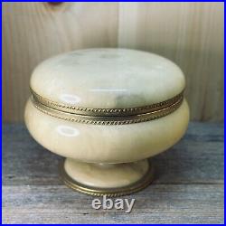 ITALIAN Marble Onix Alabaster Gilt Gold Metal Hinged Lid Round Casket BOX Jar