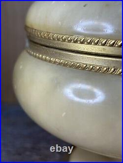 ITALIAN Marble Onix Alabaster Gilt Gold Metal Hinged Lid Round Casket BOX Jar