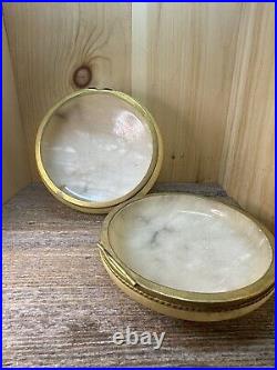 ITALIAN Marble Onix Alabaster Gilt Gold Metal Hinged Lid Round Casket BOX Jar