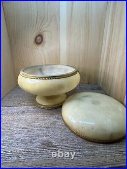 ITALIAN Marble Onix Alabaster Gilt Gold Metal Hinged Lid Round Casket BOX Jar