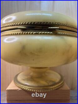 ITALIAN Marble Onix Alabaster Gilt Gold Metal Hinged Lid Round Casket BOX Jar