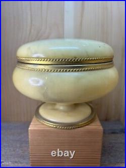 ITALIAN Marble Onix Alabaster Gilt Gold Metal Hinged Lid Round Casket BOX Jar