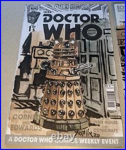 Kickliy Original Art Dalek Doctor Who Sketch Covers! 2 issues! IDW SIGNED! #1 15