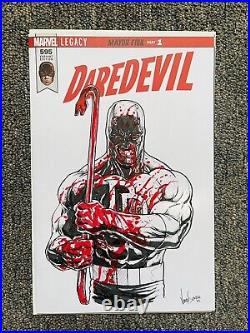 Marvel Bloody Battle Damaged Daredevil Original Art Sketch By Vince Sunico