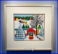 Maud Lewis Original Painting Covered Bridge With 3 Sleighs 1967