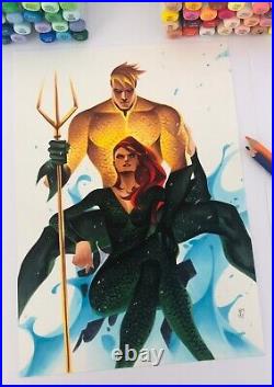 Mera & Aquaman Original Color Pinup Art By Famous Marvel DC Artist Thony Silas