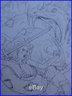 NEI RUFFINO original art, Cover of RED SONJA #8, Signed, 2014, 11x17, vs Snake
