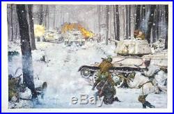 ORIGINAL PUBLISHED WW2 MILITARY COVER ART PAINTING NAZI PANZERS VS RUSSIAN T-34s