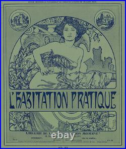 Original 1909 Wood Engraving Alfons Mucha L'Habitation Pratique Cover