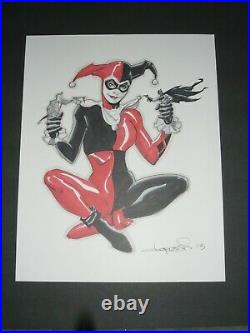 Original Art Commission of Harley Quinn Batman Joker By Aaron Lopresti 11x14