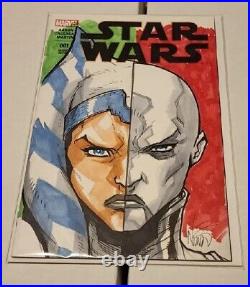 Original Art Sketch By Eddie Nunez On Star Wars #1 Blank Cover Signed WithCOA