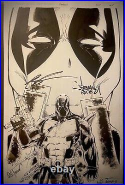 Original Comic Art Deadpool Commission Signed By Rob Liefeld & Fabian Nicieza