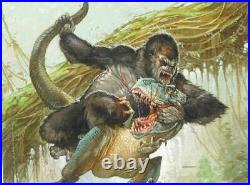 Original Cover Painting King Kong T Rex Dinosaur Skull Island Illustration Art