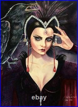 Original Gothic Witch & Raven Horror Illustration Cover Style Art Painting