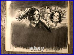 Original Illustration Art Drawing Paperback Cover 70s Two Women Man Plane