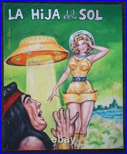 Original Illustration Mexican Pulp Cover Art Painting Ufo Woman La Hija Del Sol