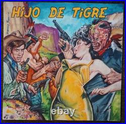 Original Illustration Mexican Pulp Cover Art Painting Woman Attacked By Zombies