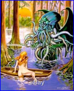 Original Lovecraft Cthulhu Pinup Illustration Pulp Cover Art Nude Woman Painting