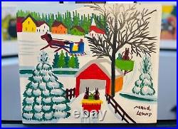 Original Maud Lewis Painting Covered Bridge With Sleigh- 1966 14x12in