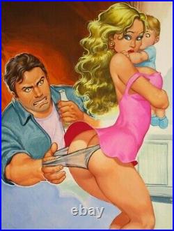 Original Mexican comic pulp, cover, art painting Sexy Blonde Babe Breasts Pinup